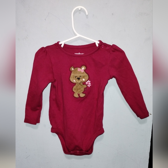 Garanimals Baby Girl Teddy Bear Burgundy Long Sleeve onesie Bodysuit Shirt 18M - Picture 2 of 12